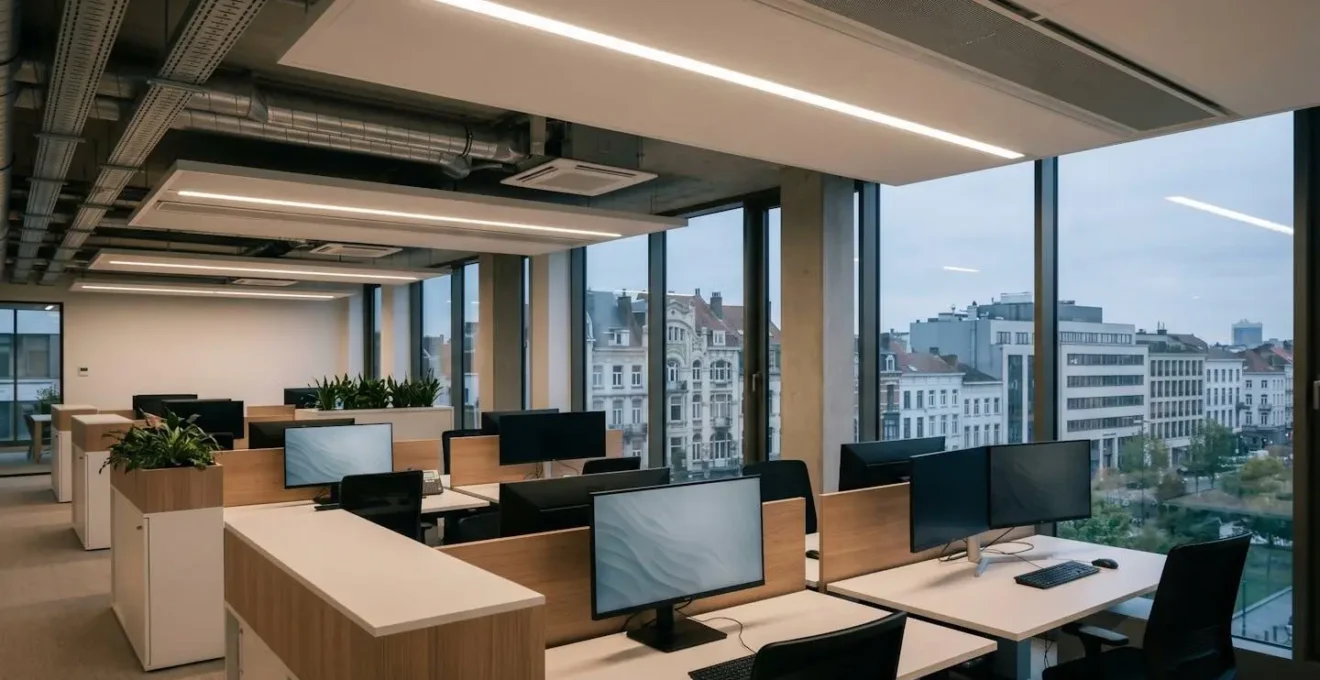 Bureau moderne de PME belge avec equipements energetiques optimises