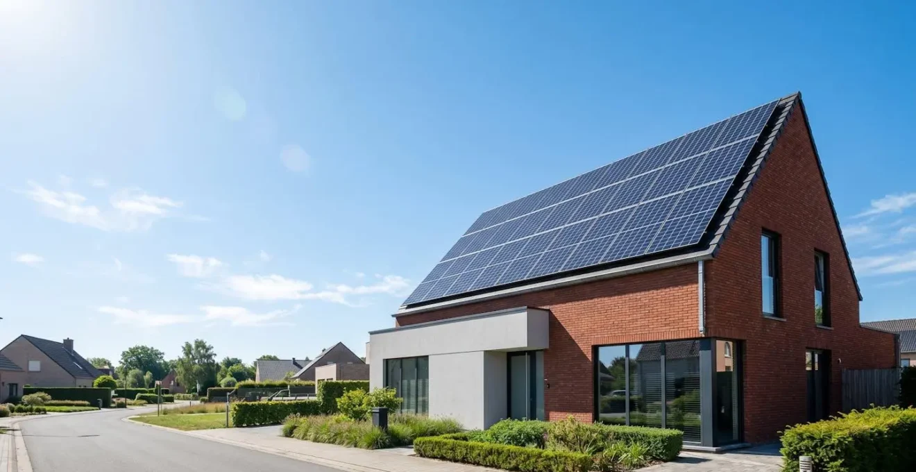 Installation de panneaux solaires photovoltaïques sur une maison résidentielle belge avec ciel ensoleillé