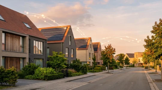Voisins partageant de l'energie renouvelable dans une communaute locale en Belgique