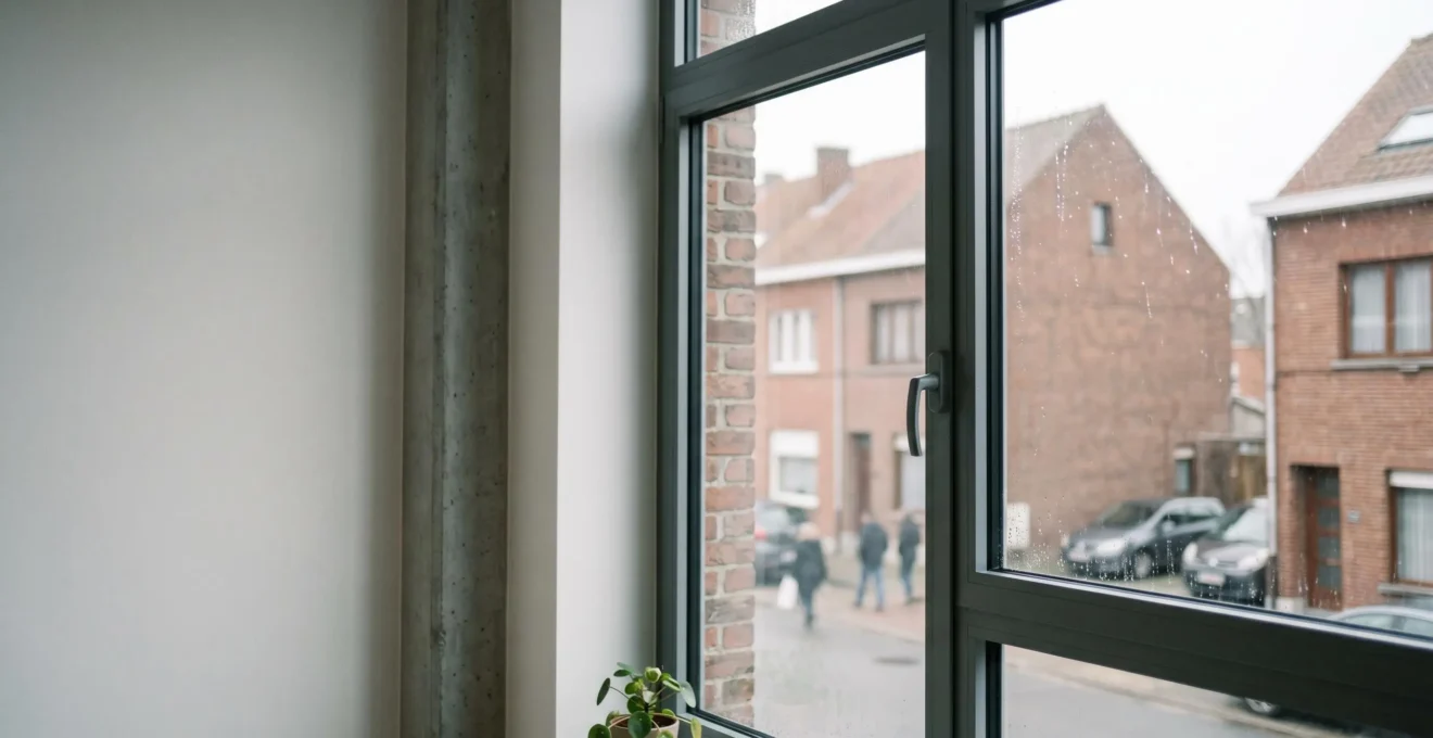 Fenêtre moderne avec châssis performant dans une habitation belge illustrant l'isolation thermique
