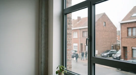 Fenêtre moderne avec châssis performant dans une habitation belge illustrant l'isolation thermique