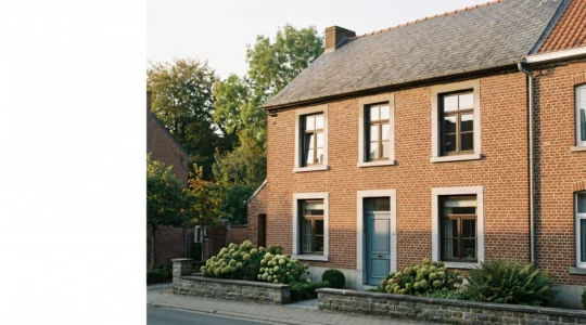 Maison wallonne typique en brique avec toiture en pente, symbolisant la rénovation énergétique et les primes habitation en Belgique