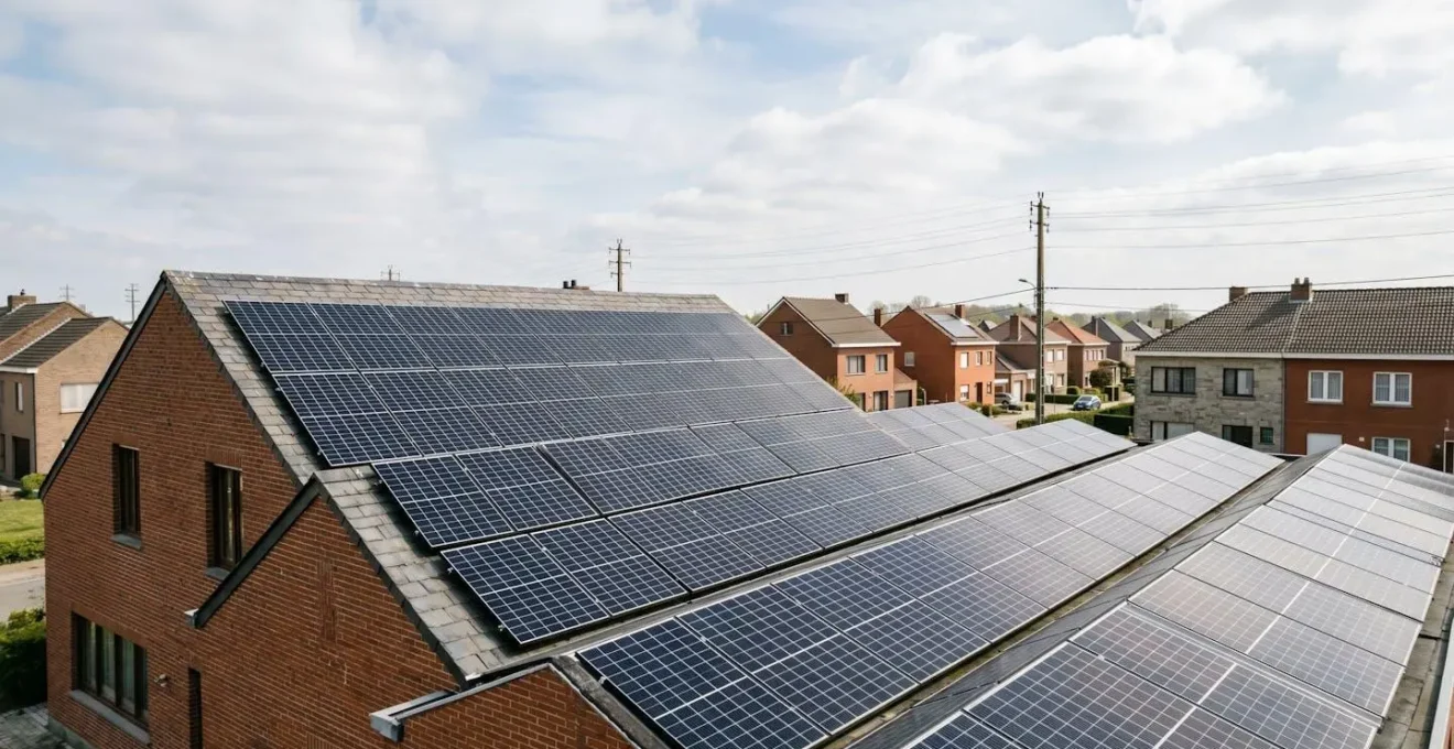 Installation photovoltaïque moderne injectant de l'électricité sur le réseau électrique belge