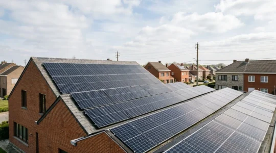 Installation photovoltaïque moderne injectant de l'électricité sur le réseau électrique belge