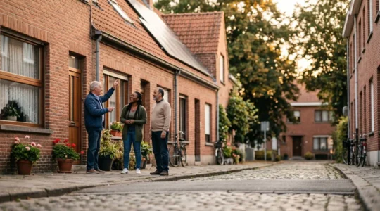 Voisins partageant l'énergie solaire dans une rue résidentielle belge