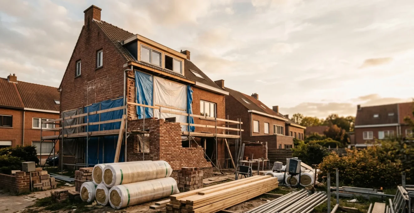 Chantier de rénovation énergétique d'une maison belge avec coordination des corps de métier