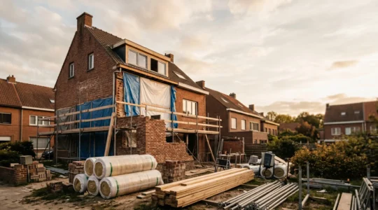 Chantier de rénovation énergétique d'une maison belge avec coordination des corps de métier